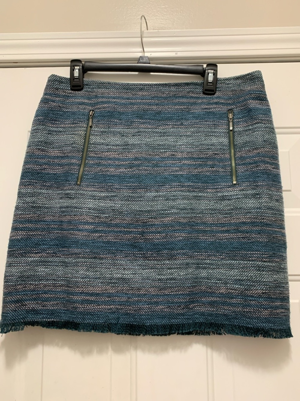 3/$15 LOFT Blue Multitone Tweed Mini Skirt with Zip Details Size 14